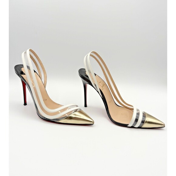 Christian Louboutin Leather & PVC Paralili Pumps Gold & White Sz EU 36.5 6.5 - Picture 3 of 13